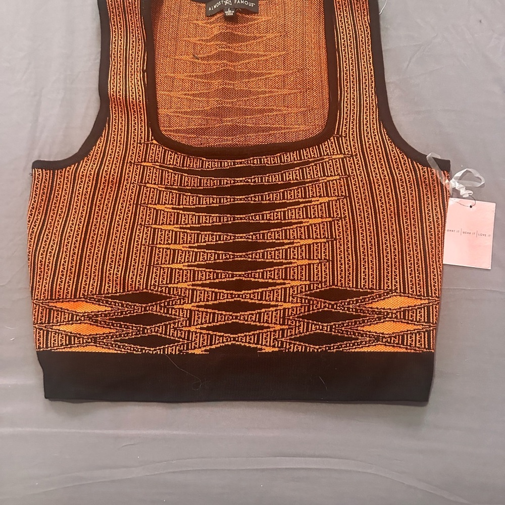 Herve Leger Orange and Black Patterned Crop Top